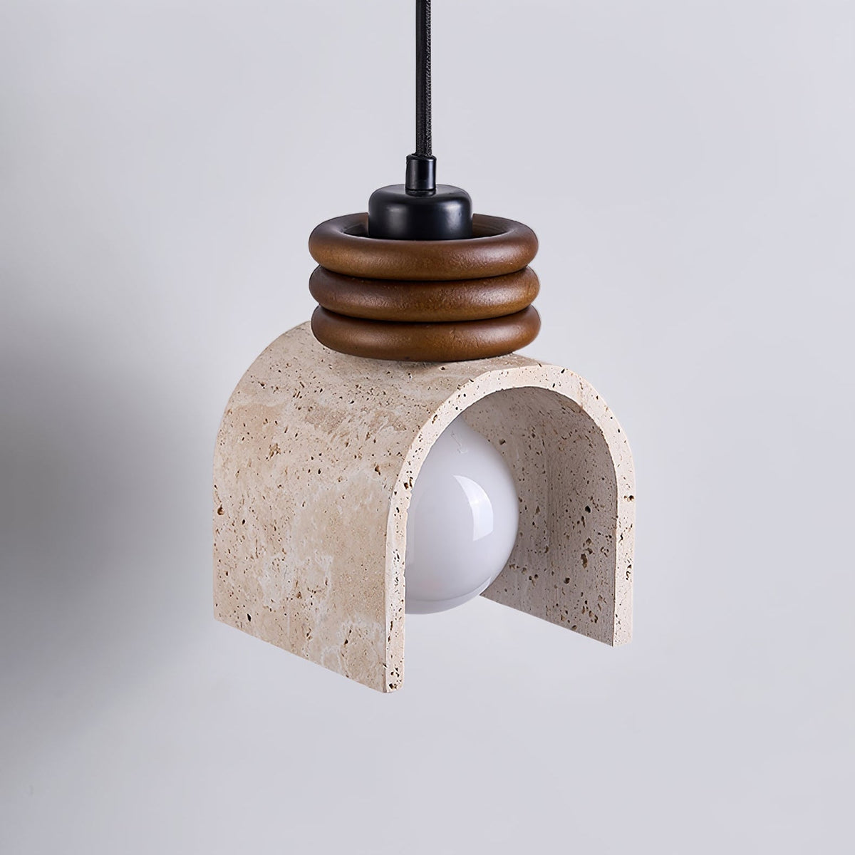 Rondara Pendant Light in Travertine and Walnut Wood
