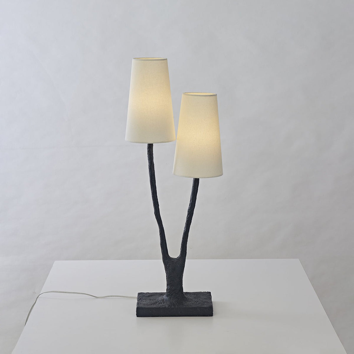 Roots Sculptural Table Lamp in Black Bronze with Fabric Shades