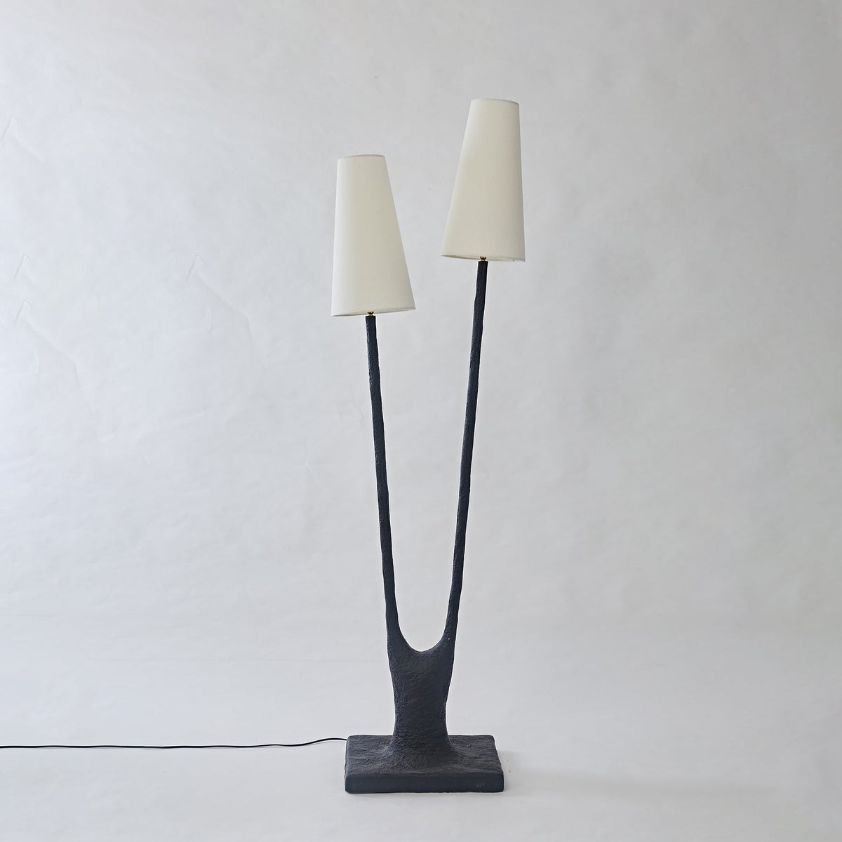 Roots Sculptural Table Lamp in Black Bronze with Fabric Shades