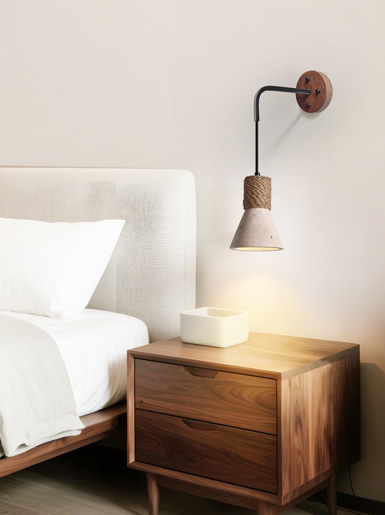 Rope Stone Cone Wall Sconce in Yellow Travertine and Walnut