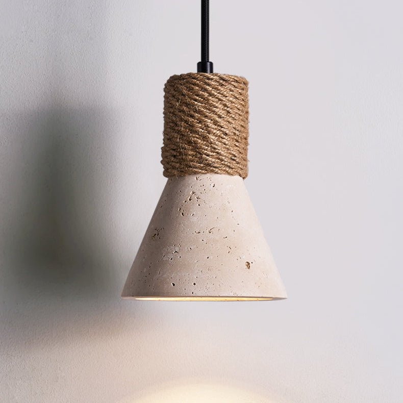 Rope Stone Cone Wall Sconce in Yellow Travertine and Walnut