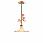 Rosaline Bloom Floral Pendant Light – Brass & Ceramic Designer Hanging Lamp