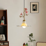 Rosaline Bloom Floral Pendant Light – Brass & Ceramic Designer Hanging Lamp