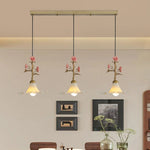 Rosaline Bloom Floral Pendant Light – Brass & Ceramic Designer Hanging Lamp