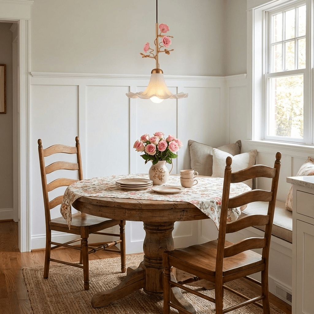 Rosaline Bloom Floral Pendant Light – Brass & Ceramic Designer Hanging Lamp