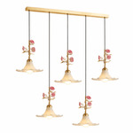 Rosaline Bloom Floral Pendant Light – Brass & Ceramic Designer Hanging Lamp