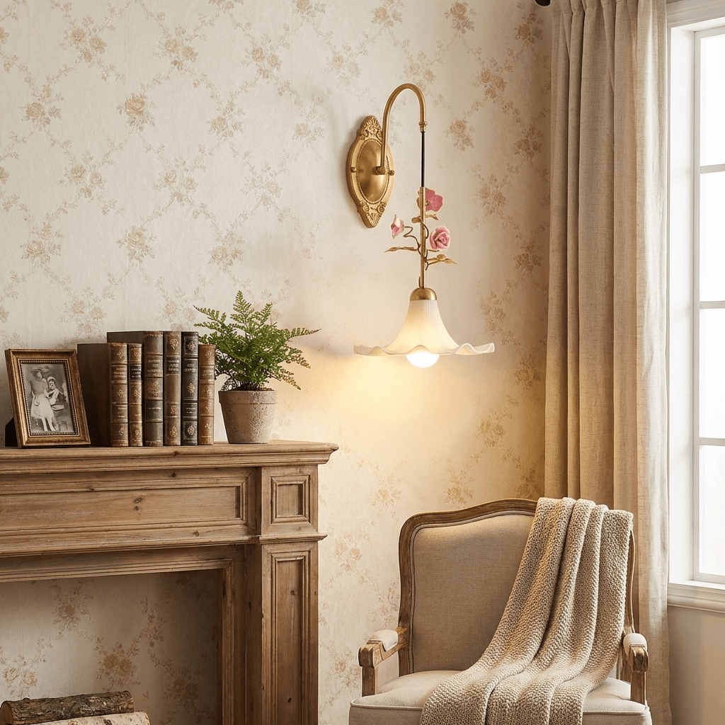 Rosaline Bloom Wall Sconce in Brass and Ceramic