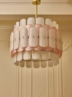 Rosalinne Petal Chandelier – Blush Pink & Ivory Glass, Copper Accents
