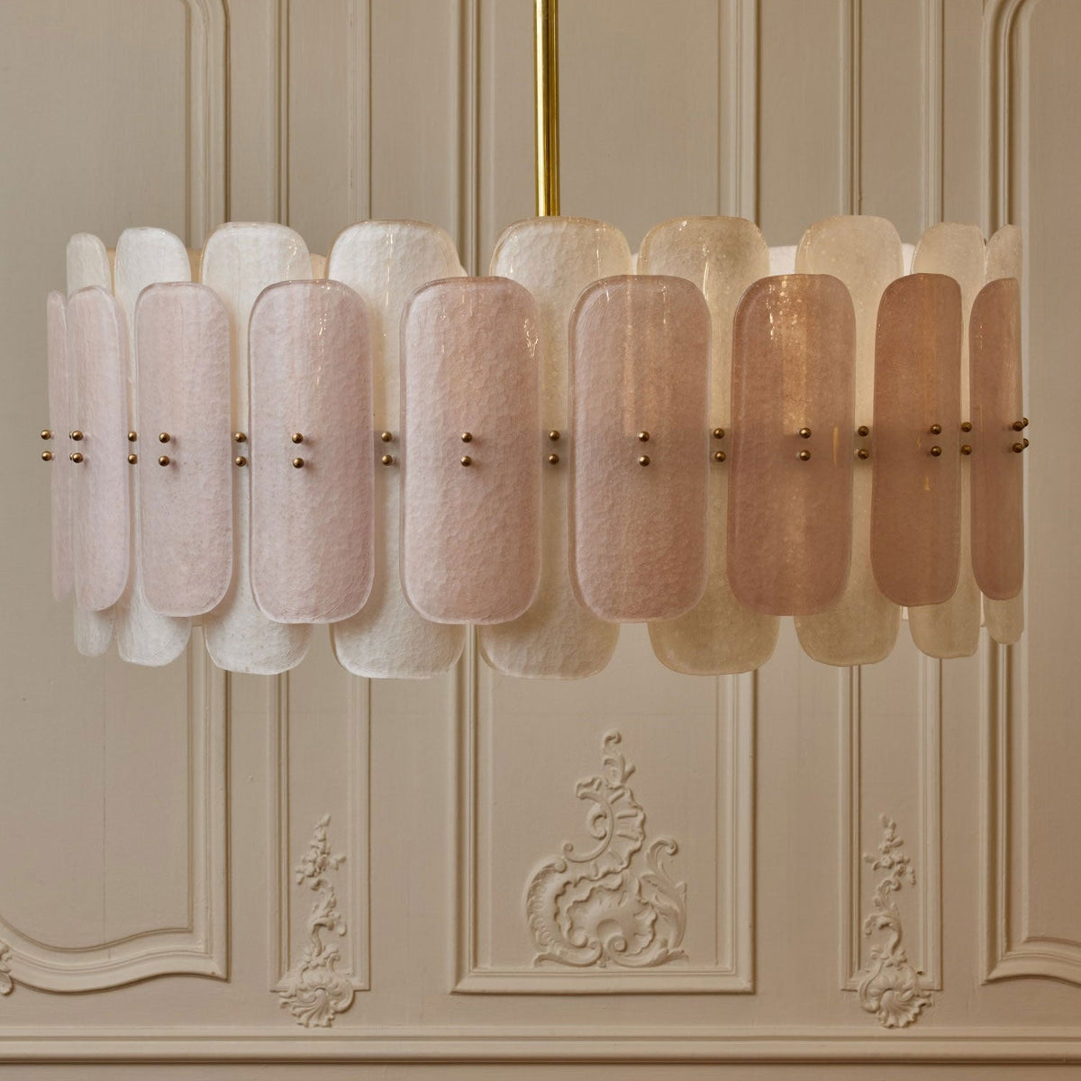 Rosalinne Petal Chandelier – Blush Pink & Ivory Glass, Copper Accents