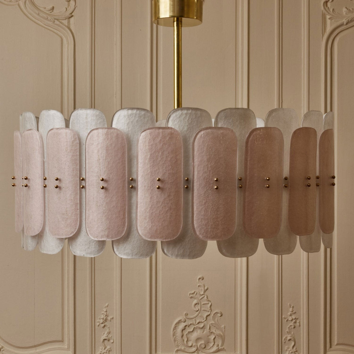 Rosalinne Petal Chandelier – Blush Pink & Ivory Glass, Copper Accents