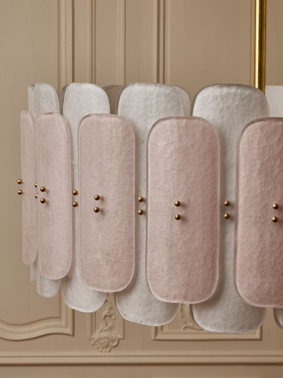 Rosalinne Petal Chandelier – Blush Pink & Ivory Glass, Copper Accents