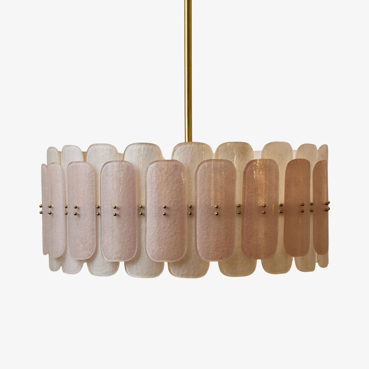 Rosalinne Petal Chandelier – Blush Pink & Ivory Glass, Copper Accents