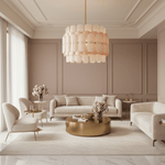 Rosalinne Petal Chandelier – Blush Pink & Ivory Glass, Copper Accents