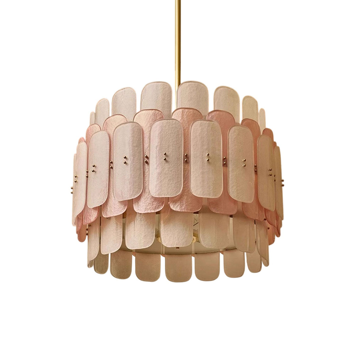 Rosalinne Petal Chandelier – Blush Pink & Ivory Glass, Copper Accents