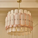 Rosalinne Petal Chandelier – Blush Pink & Ivory Glass, Copper Accents