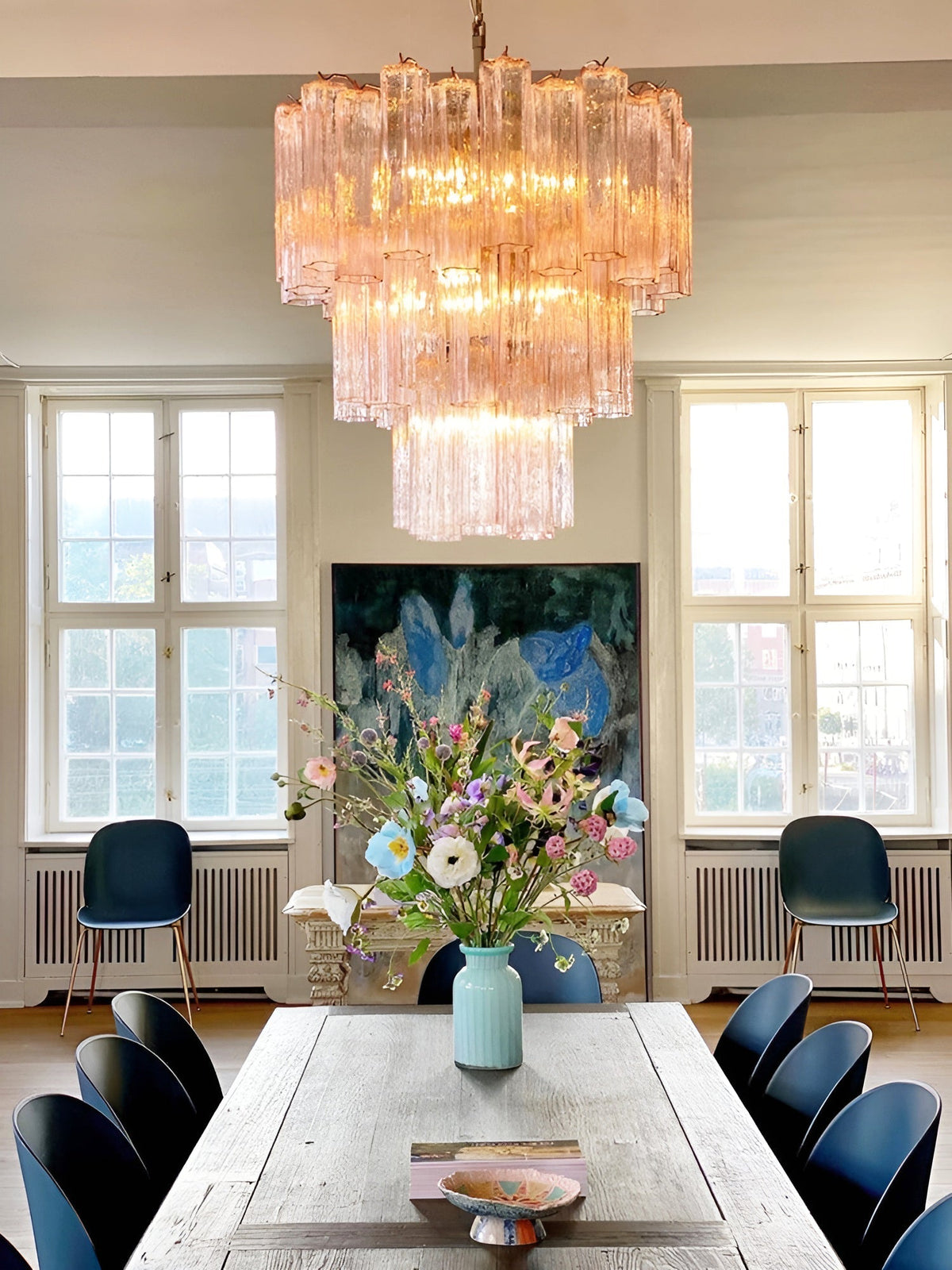 Rose Tubes Glass Chandelier – Handcrafted Murano Glass Pendant Light
