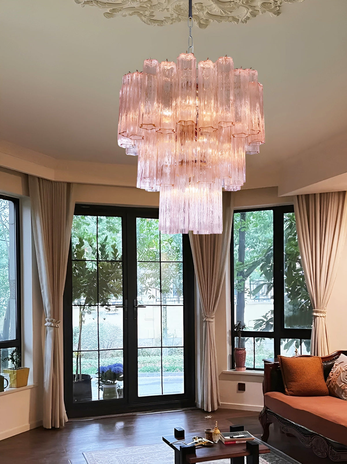 Rose Tubes Glass Chandelier – Handcrafted Murano Glass Pendant Light