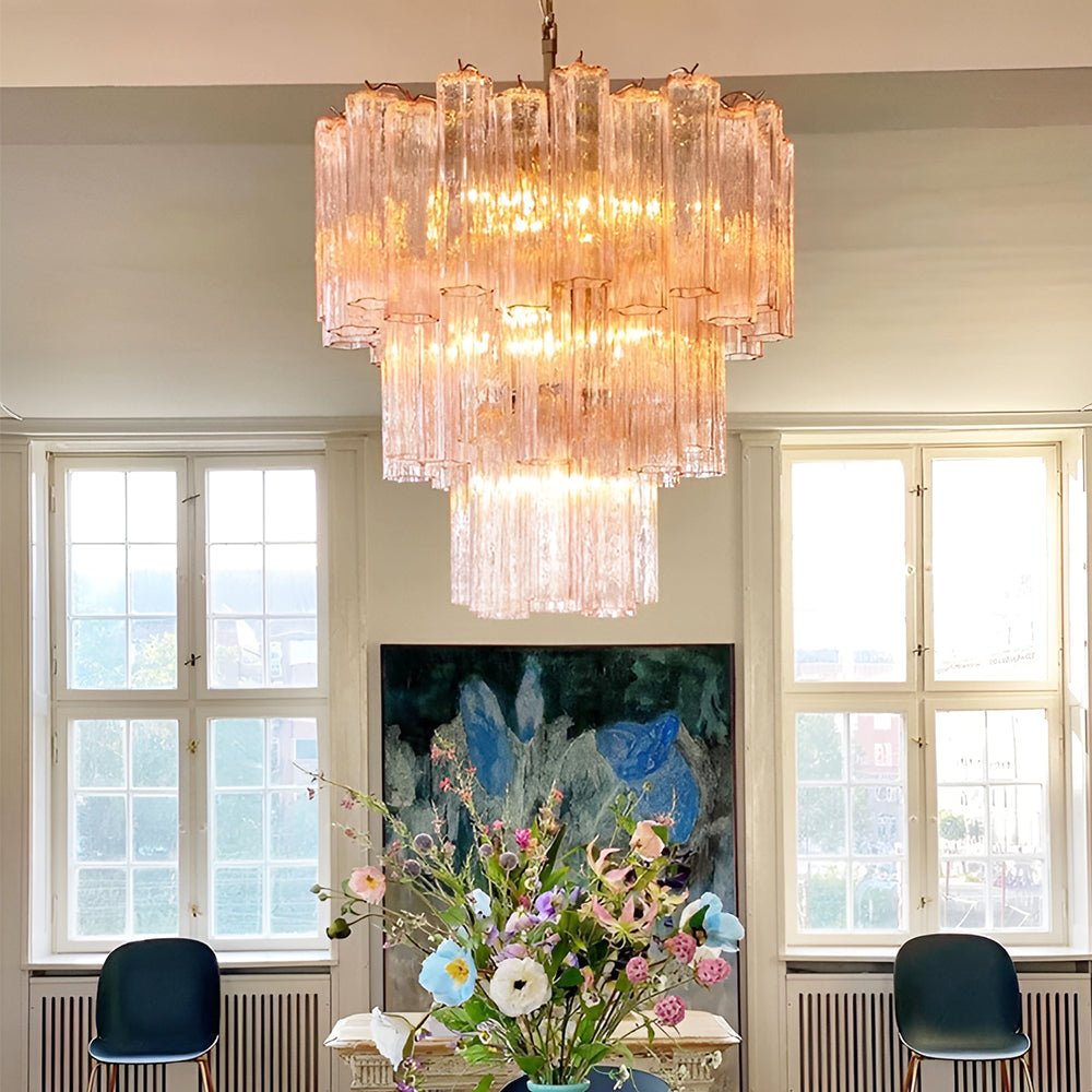 Rose Tubes Glass Chandelier – Handcrafted Murano Glass Pendant Light