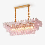 Rose Prism Glass Linear Chandelier in Gold for Dining Room and Kitchen Island