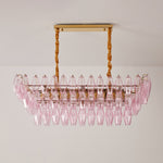 Rose Prism Glass Linear Chandelier in Gold for Dining Room and Kitchen Island