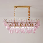 Rose Prism Glass Linear Chandelier in Gold for Dining Room and Kitchen Island