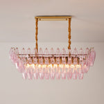 Rose Prism Glass Linear Chandelier in Gold for Dining Room and Kitchen Island