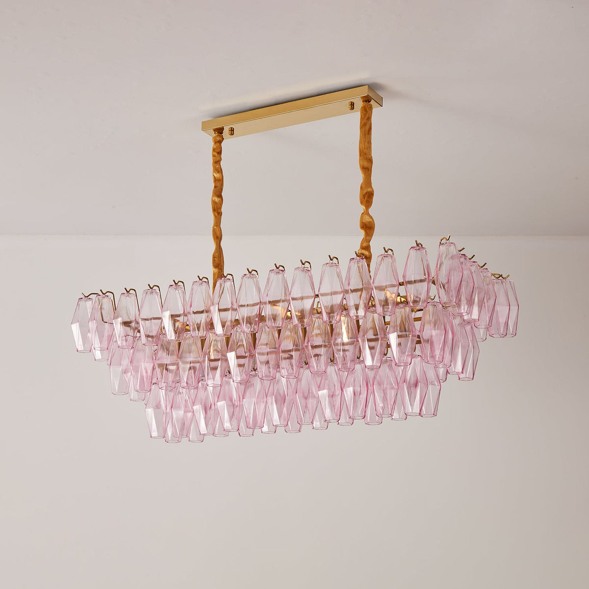 Rose Prism Glass Linear Chandelier in Gold for Dining Room and Kitchen Island