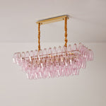 Rose Prism Glass Linear Chandelier in Gold for Dining Room and Kitchen Island