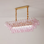 Rose Prism Glass Linear Chandelier in Gold for Dining Room and Kitchen Island