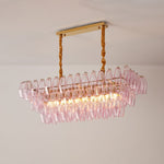 Rose Prism Glass Linear Chandelier in Gold for Dining Room and Kitchen Island