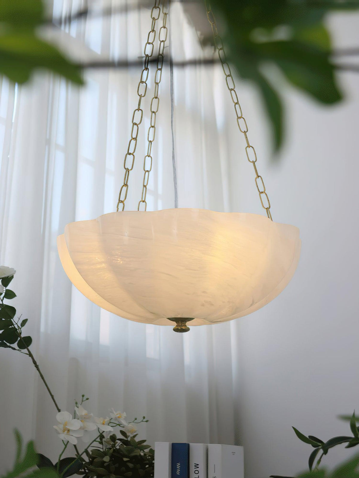 Rosehill Art Deco Chandelier — Gold Iron Frame, White Glass Shade, 3-Light