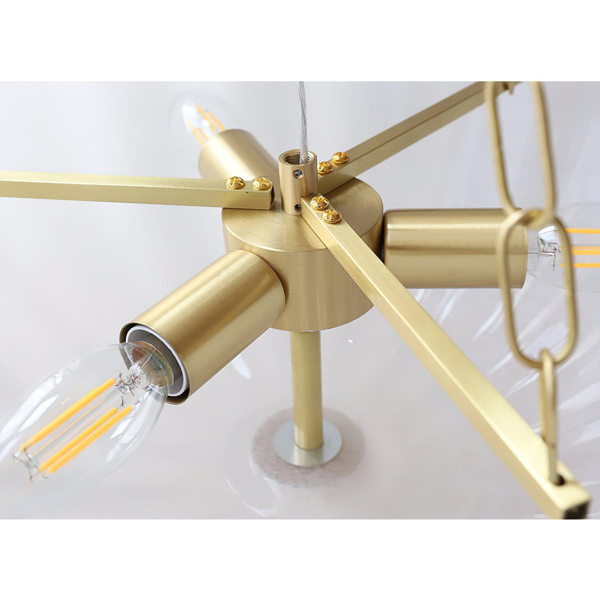 Rosehill Art Deco Chandelier — Gold Iron Frame, White Glass Shade, 3-Light