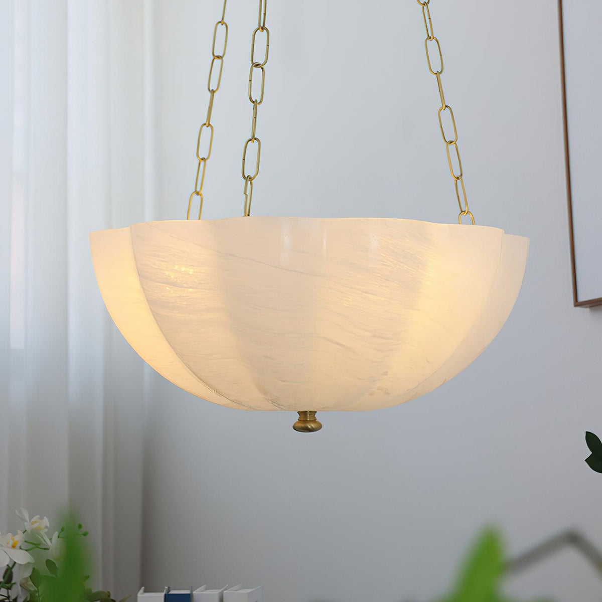 Rosehill Art Deco Chandelier — Gold Iron Frame, White Glass Shade, 3-Light