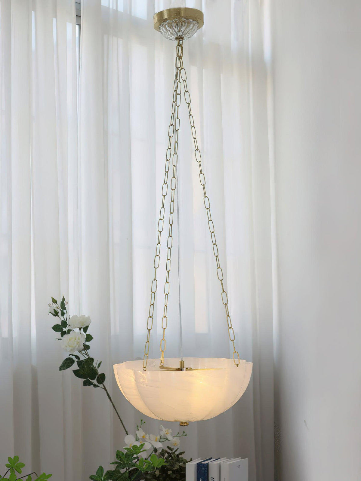 Rosehill Art Deco Chandelier — Gold Iron Frame, White Glass Shade, 3-Light