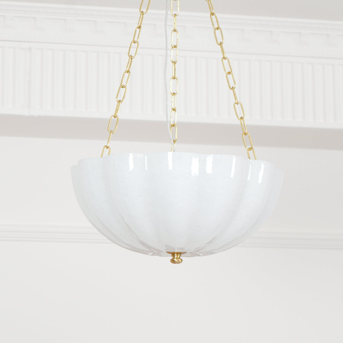 Rosehill Art Deco Chandelier — Gold Iron Frame, White Glass Shade, 3-Light
