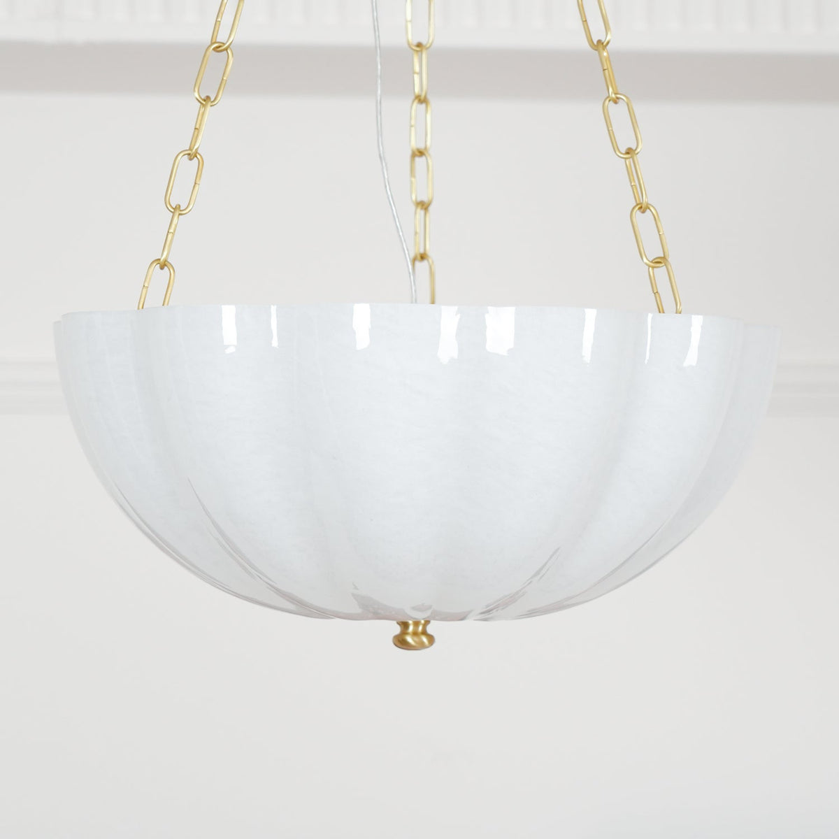 Rosehill Art Deco Chandelier — Gold Iron Frame, White Glass Shade, 3-Light