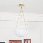 Rosehill Art Deco Chandelier — Gold Iron Frame, White Glass Shade, 3-Light