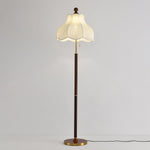 Roselle Bloom Floor Lamp – Scalloped Fabric Shade, Walnut Wood & Brass