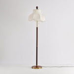 Roselle Bloom Floor Lamp – Scalloped Fabric Shade, Walnut Wood & Brass