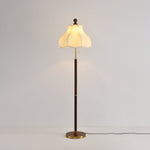 Roselle Bloom Floor Lamp – Scalloped Fabric Shade, Walnut Wood & Brass