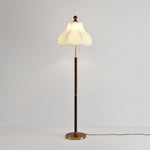 Roselle Bloom Floor Lamp – Scalloped Fabric Shade, Walnut Wood & Brass