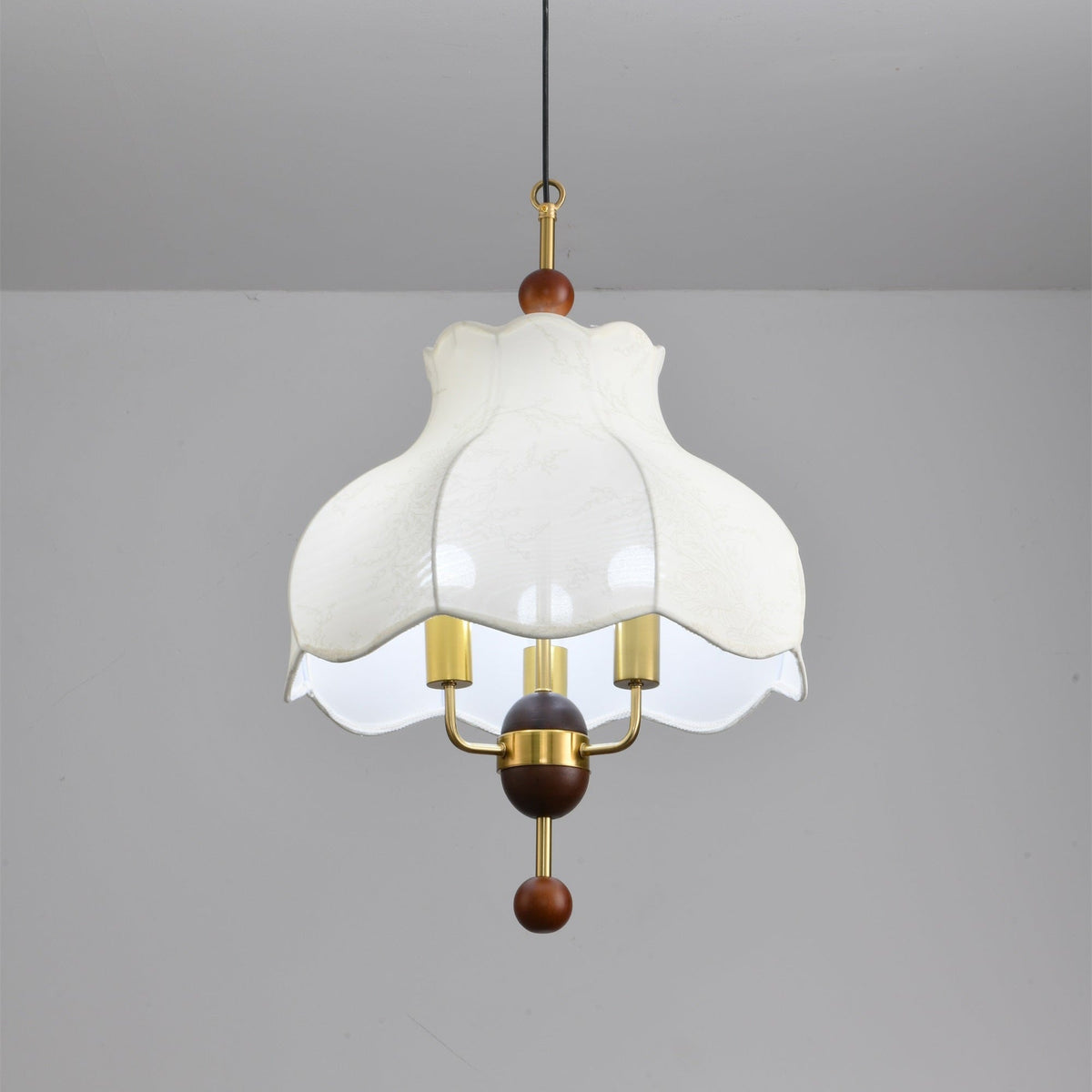 Roselle Bloom Pendant Light – Modern Walnut Wood & Fabric Ceiling Lamp for Dining Room, Living Room, Bedroom