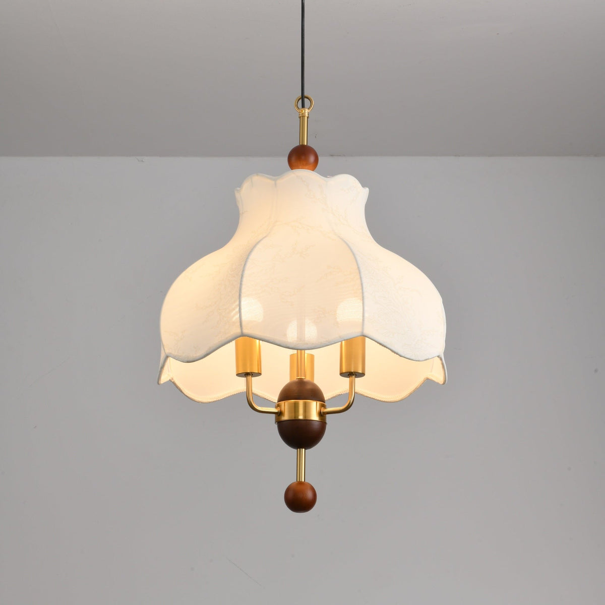 Roselle Bloom Pendant Light – Modern Walnut Wood & Fabric Ceiling Lamp for Dining Room, Living Room, Bedroom