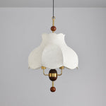Roselle Bloom Pendant Light – Modern Walnut Wood & Fabric Ceiling Lamp for Dining Room, Living Room, Bedroom
