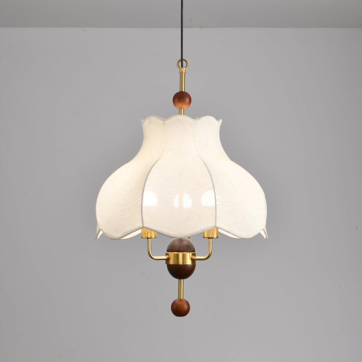 Roselle Bloom Pendant Light – Modern Walnut Wood & Fabric Ceiling Lamp for Dining Room, Living Room, Bedroom