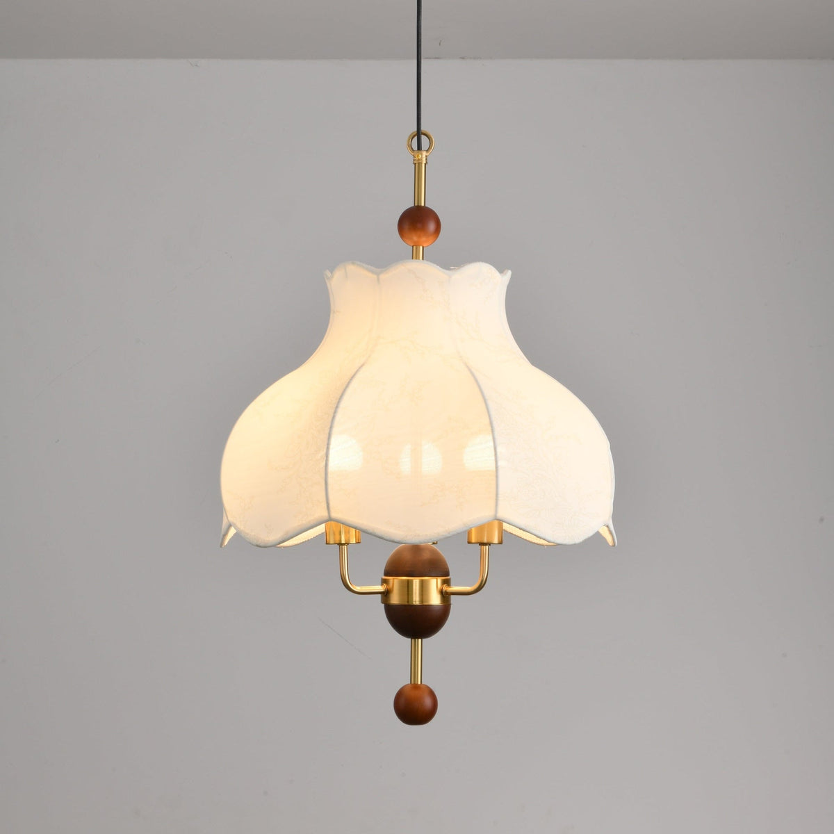 Roselle Bloom Pendant Light – Modern Walnut Wood & Fabric Ceiling Lamp for Dining Room, Living Room, Bedroom