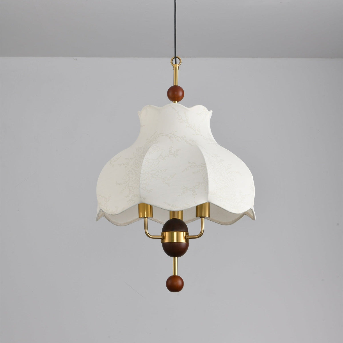 Roselle Bloom Pendant Light – Modern Walnut Wood & Fabric Ceiling Lamp for Dining Room, Living Room, Bedroom