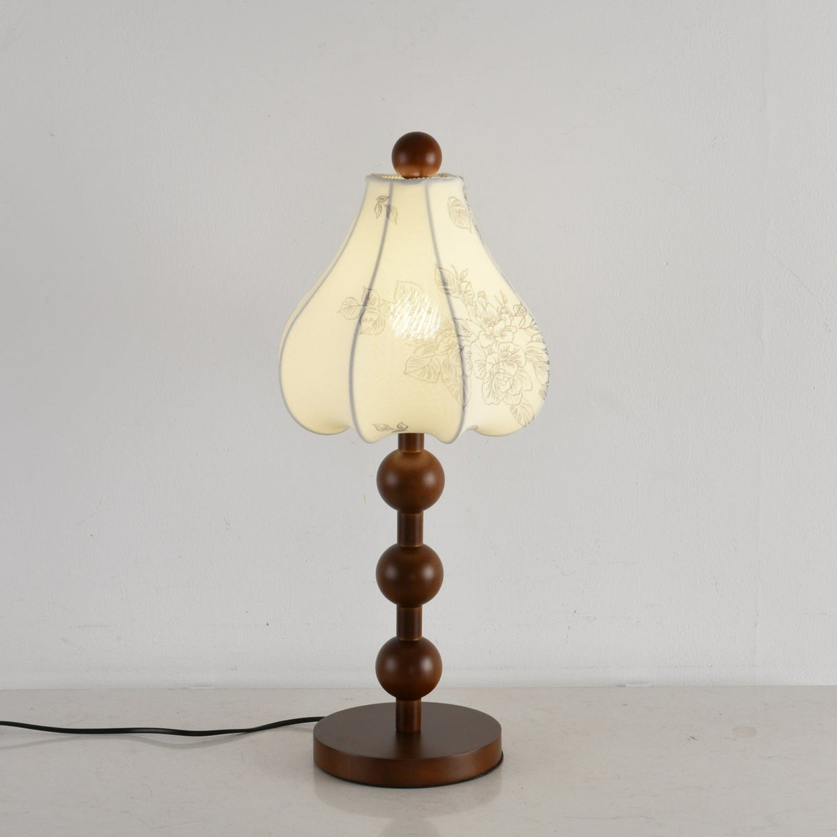 Roselle Bloom Table Lamp – Floral Shade with Walnut Wood Base