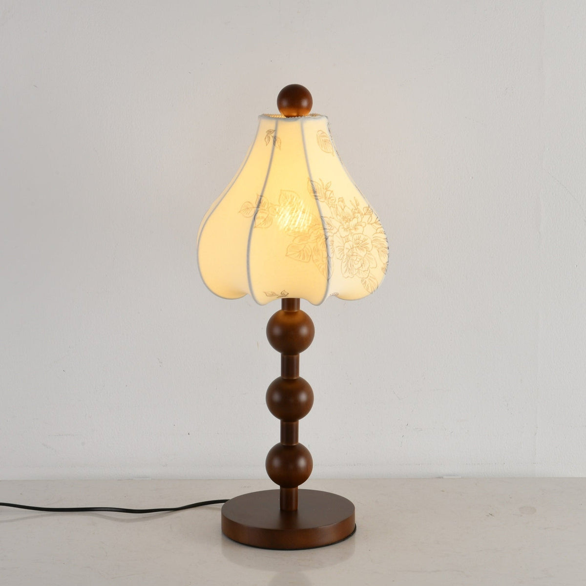 Roselle Bloom Table Lamp – Floral Shade with Walnut Wood Base