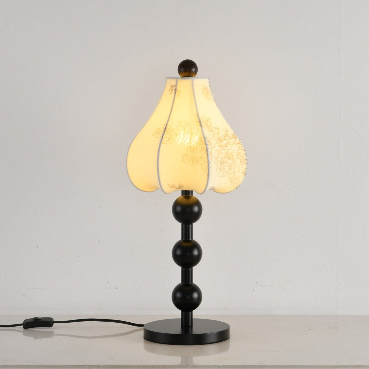 Roselle Bloom Table Lamp – Floral Shade with Walnut Wood Base